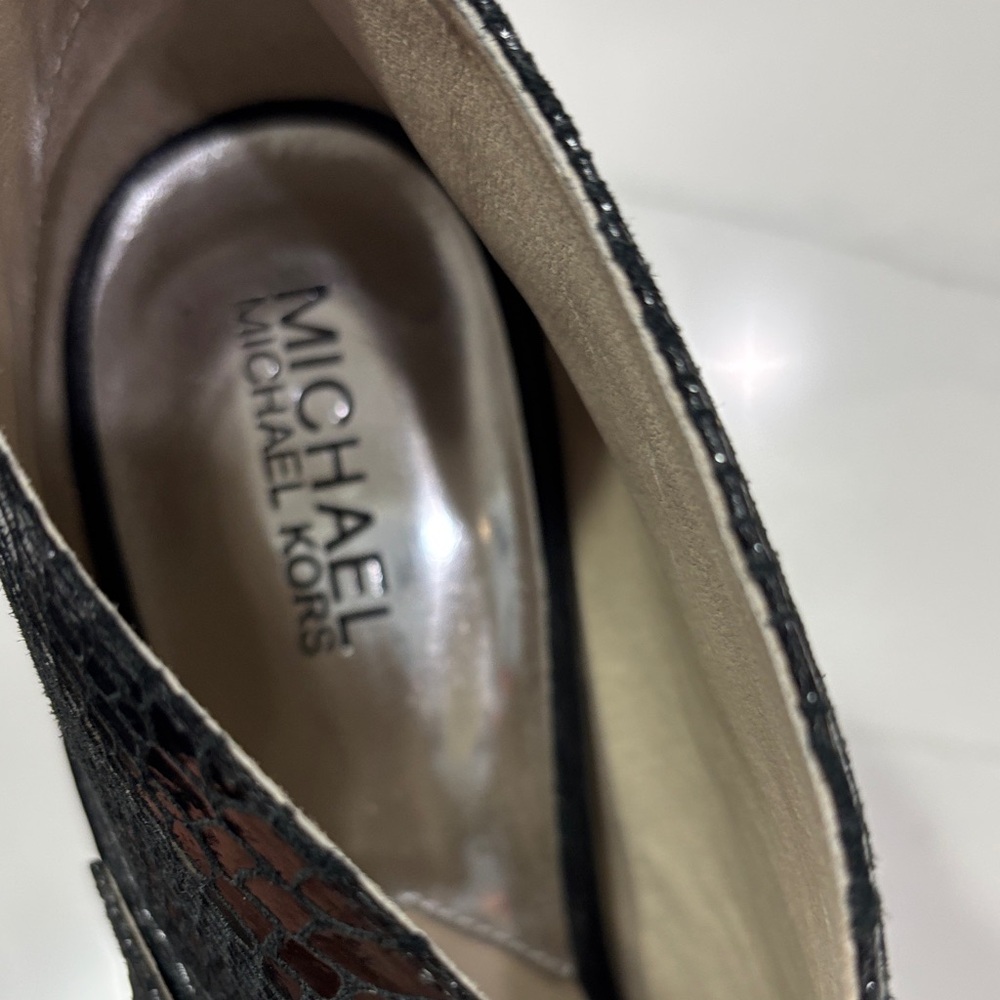 Black Peep-Toe Platform High Heel Booties with Buckle - Picture 14 of 14